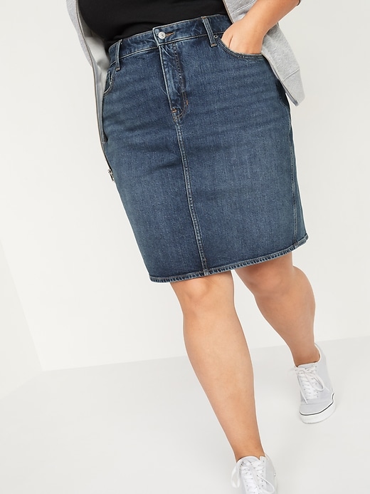 Image number 1 showing, Extra High-Waisted Secret-Smooth Pockets Plus-Size Jean Skirt