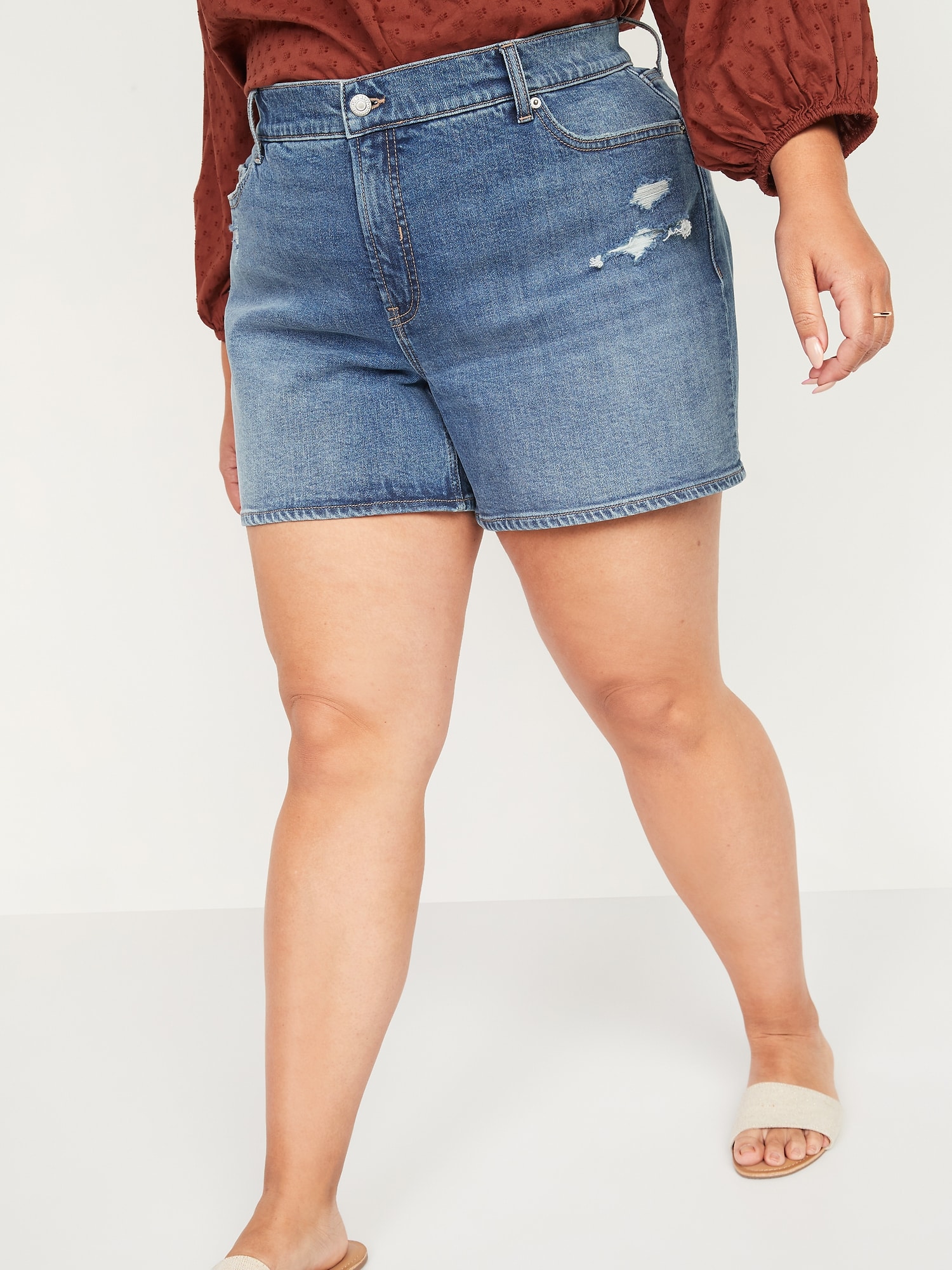 High Waisted Secret Slim Pockets O G Straight Plus Size Ripped Jean Shorts 3 Inch Inseam Old Navy