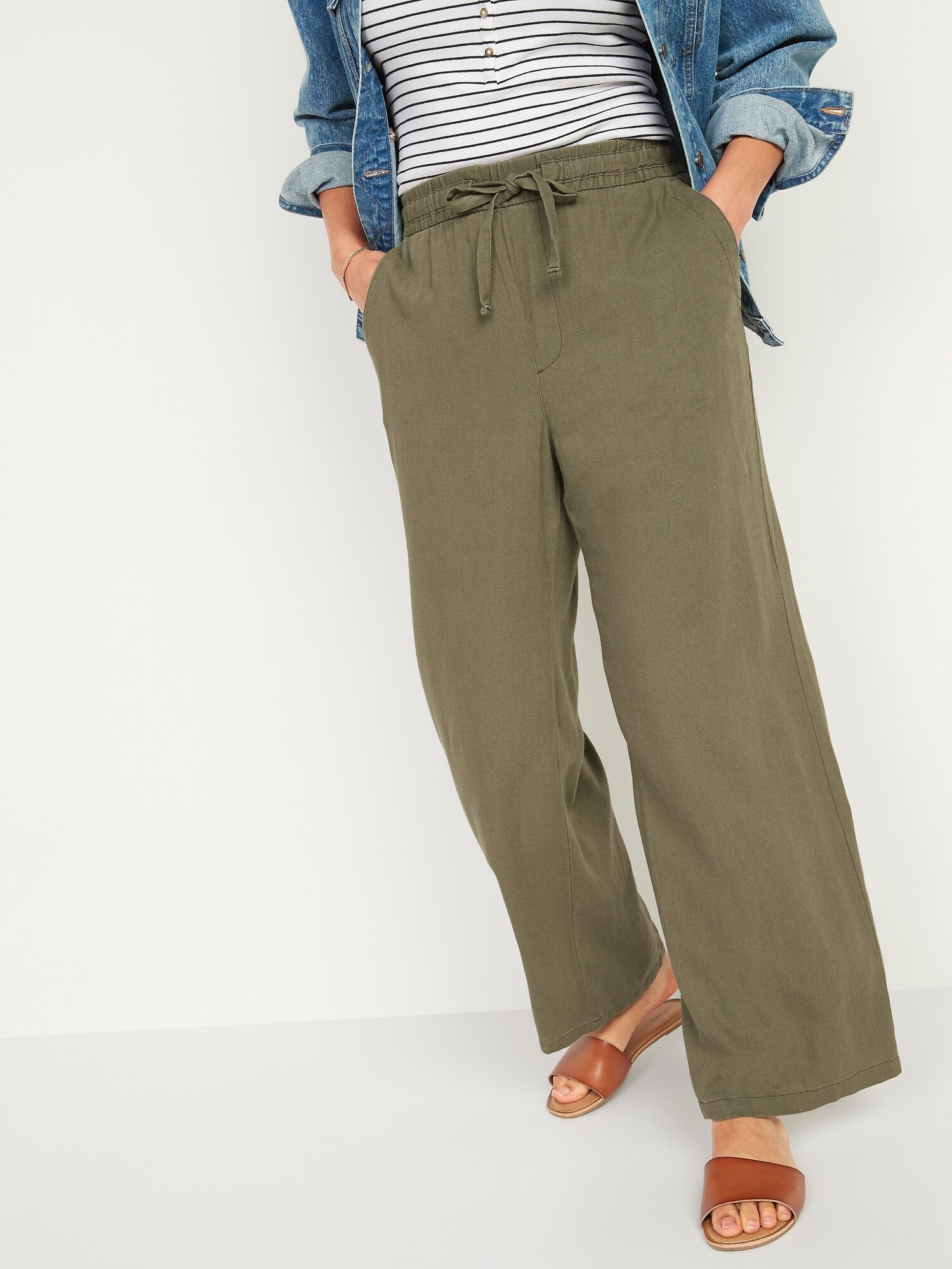 High-Waisted Wide-Leg Linen-Blend Pants for Women