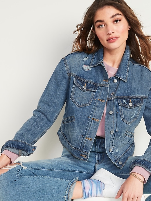 Old Navy - Cropped Distressed Jean Jacket for Women