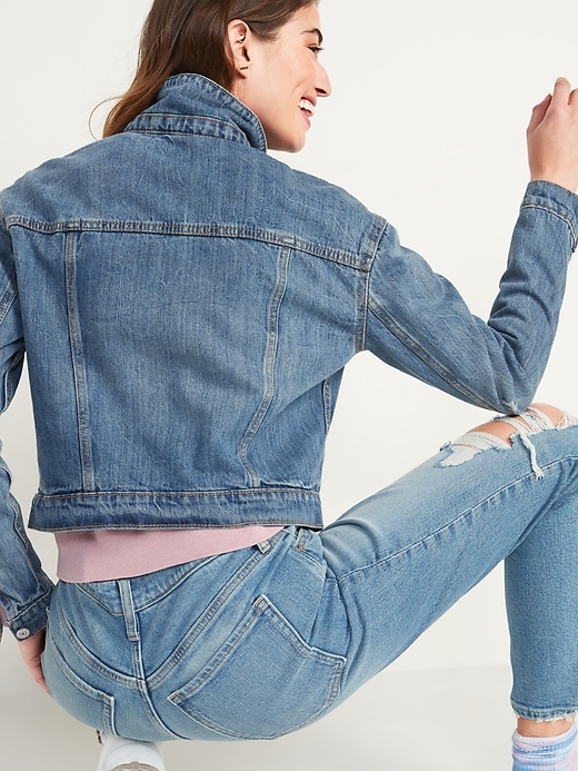 Image number 2 showing, Cropped Distressed Jean Jacket for Women