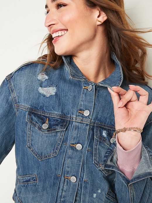 Image number 4 showing, Cropped Distressed Jean Jacket for Women