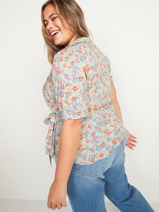 Image number 2 showing, Ruffled Floral-Print Plus-Size Tie-Belt Wrap Top