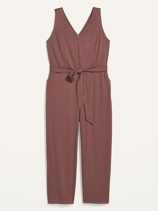View large product image 2 of 2. Sleeveless Ponte-Knit Plus-Size Tie-Belt Jumpsuit