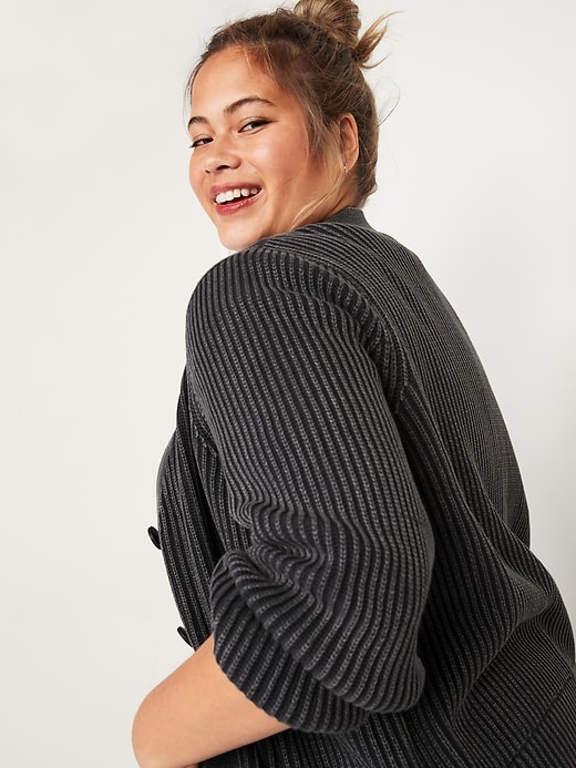 Image number 2 showing, Acid-Wash Shaker-Stitch Button-Front Plus-Size Cardigan Sweater