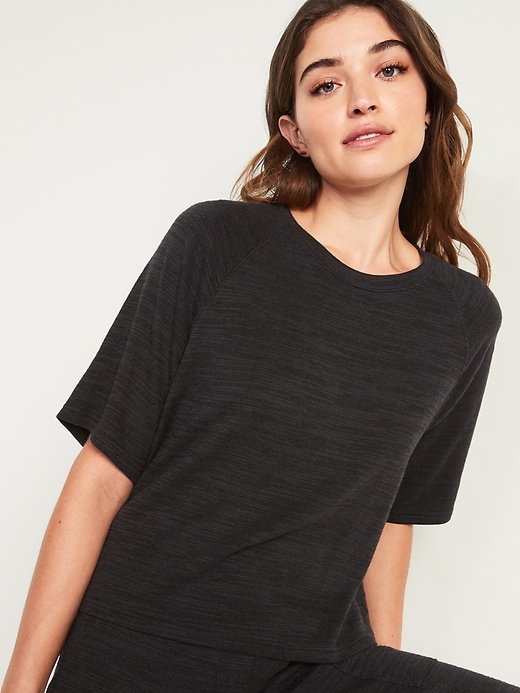 View large product image 1 of 2. Cozy Plush-Knit Elbow-Sleeve Sweatshirt