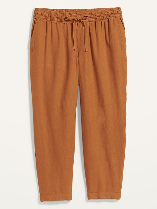 View large product image 2 of 2. High-Waisted Linen-Blend Straight Cropped Plus-Size Pants