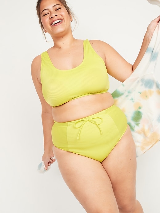 Image number 3 showing, High-Waisted Secret-Smooth Textured-Rib Plus-Size Swim Bottoms