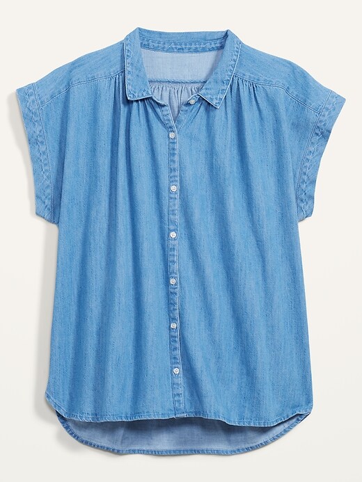 Image number 4 showing, Oversized Short-Sleeve Jean Shirt for Women