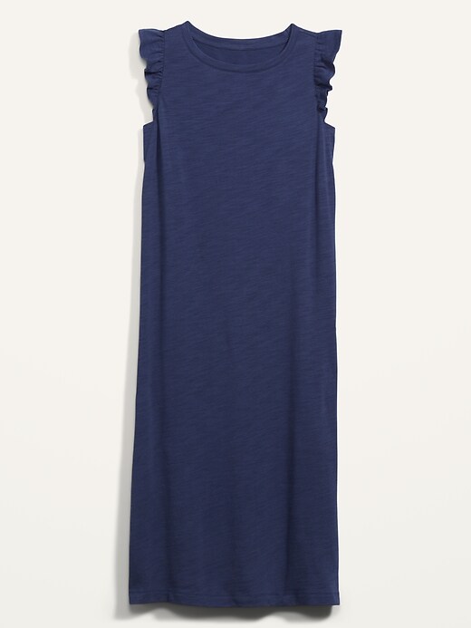 View large product image 2 of 2. Slub-Knit Flutter-Sleeve Midi Shift Dress for Women