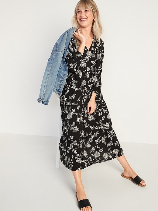 Image number 1 showing, Floral-Print Tiered-Hem Midi Swing Dress for Women