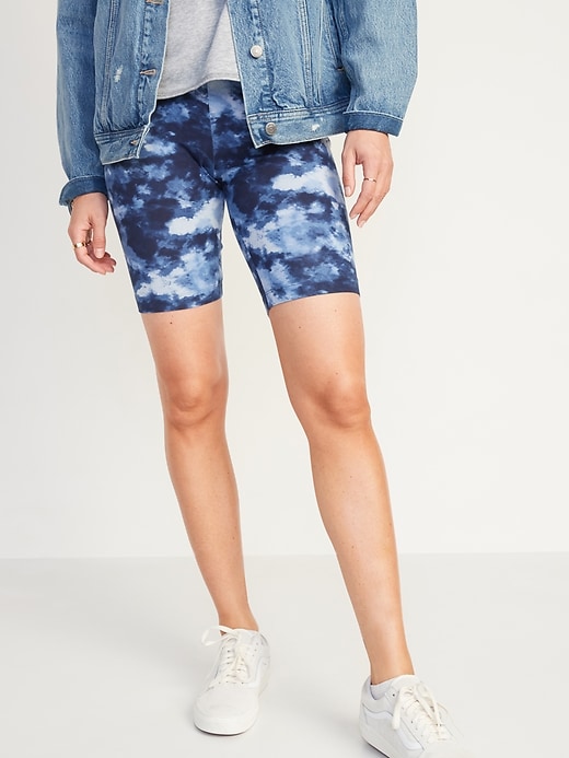 View large product image 1 of 2. High-Waisted Printed Long Biker Shorts For Women -- 9-Inch Inseam