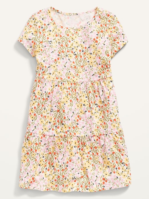 View large product image 1 of 2. Short-Sleeve Tiered Floral Dress for Girls