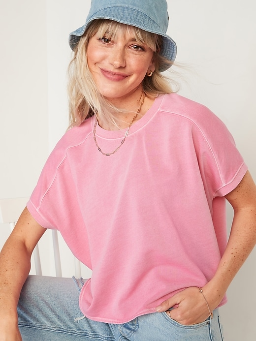 Image number 1 showing, Oversized Garment-Dyed Short-Sleeve Sweatshirt for Women