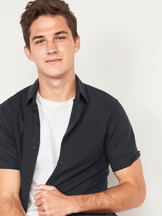 Image number 3 showing, Relaxed-Fit Linen-Blend Short-Sleeve Shirt
