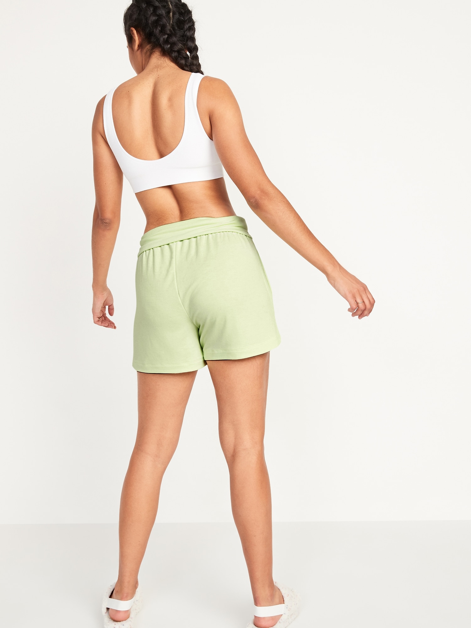 Foldover-Waist Lightweight French Terry Yoga Shorts -- 4-inch