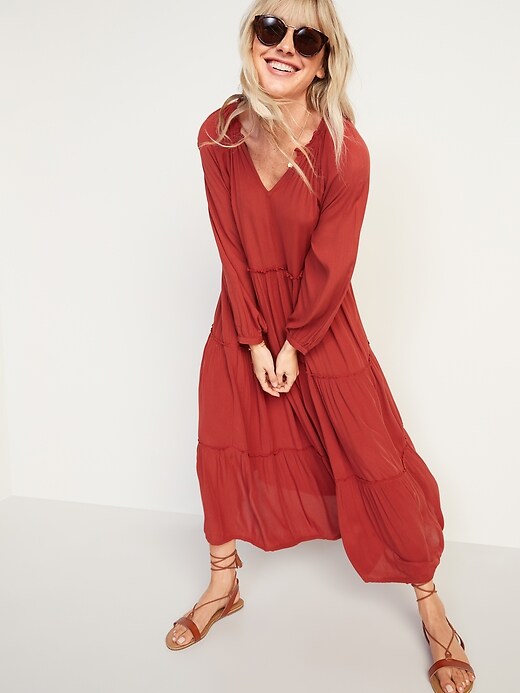 Image number 1 showing, Crinkle-Crepe Ruffle-Tiered Maxi Swing Dress