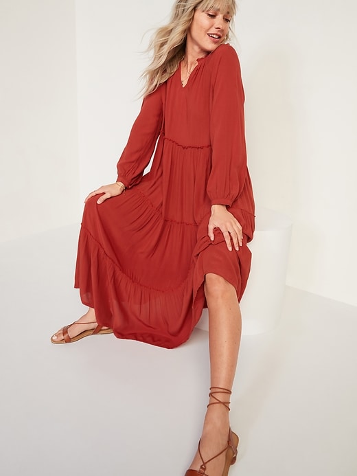 Image number 3 showing, Crinkle-Crepe Ruffle-Tiered Maxi Swing Dress