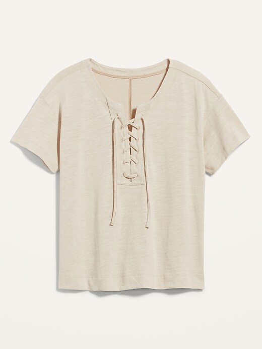 View large product image 2 of 2. Loose Slub-Knit Lace-Up Top for Women