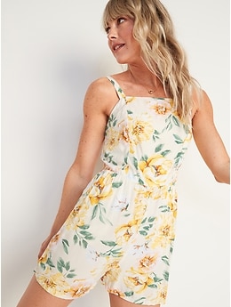^_^新品Floral Cozy Cami Romper M Woven Floral Lace Deep V Neck Romper For Vacation