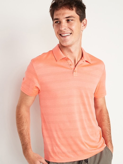 Image number 1 showing, Go-Dry Odor-Control Textured-Stripe Core Polo Shirt