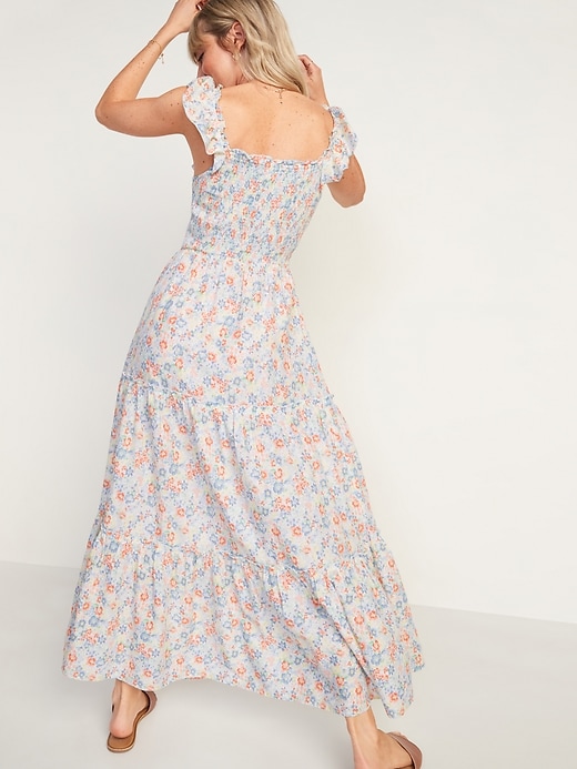 Image number 2 showing, Ruffled Smocked-Bodice Floral Sleeveless Maxi Dress