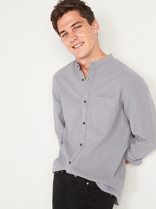 View large product image 1 of 2. Slim-Fit Built-In Flex Banded-Collar Oxford Shirt
