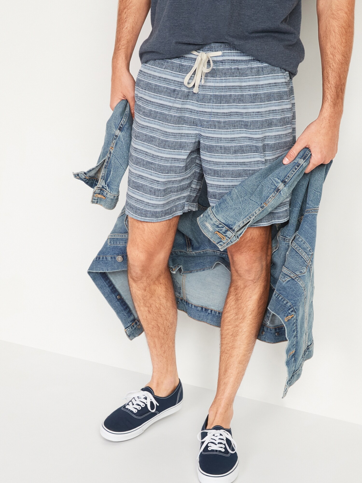Striped Linen-Blend Jogger Shorts for Men -- 9-inch inseam