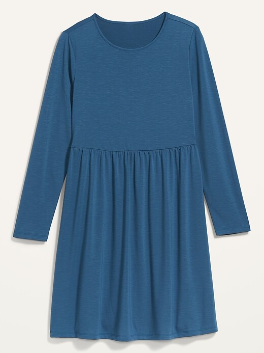 View large product image 2 of 2. Slub-Knit Babydoll Long-Sleeve Swing Dress