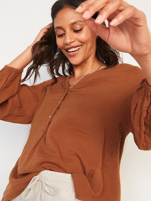 View large product image 1 of 1. Oversized Crinkle-Textured Tunic Top for Women