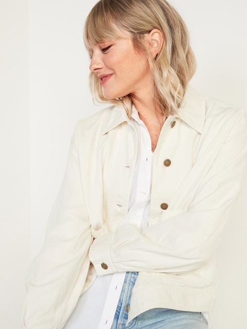 Cropped Textured-Twill Utility Jacket for Women