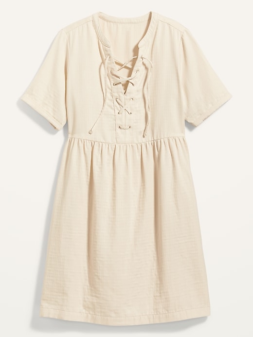 View large product image 2 of 2. Lace-Up Twill Shift Dress