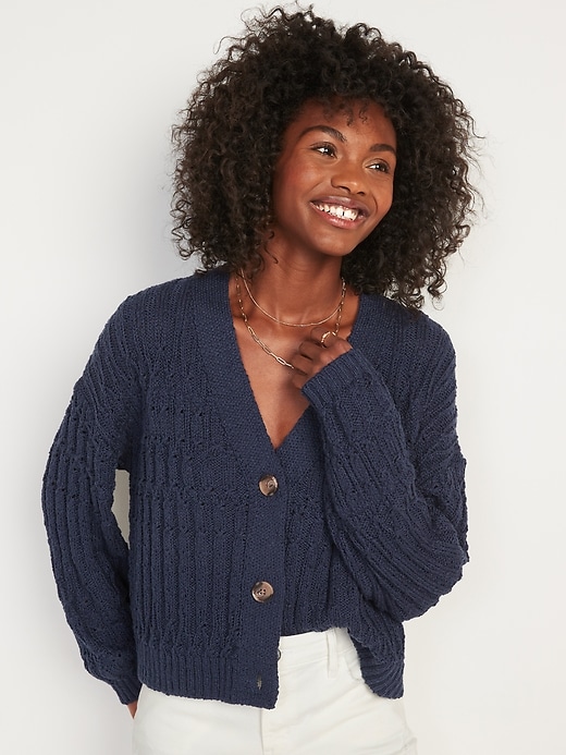 View large product image 1 of 1. Lightweight Cable-Knit Cardigan Sweater