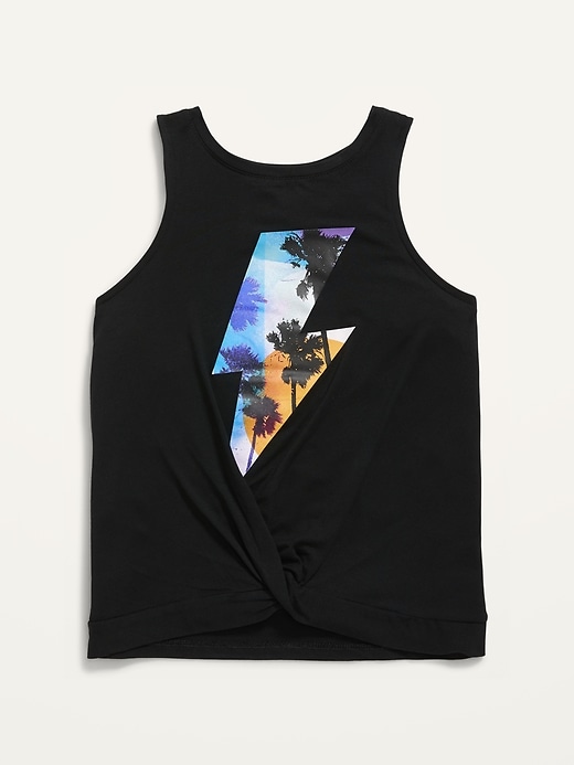 View large product image 1 of 1. Luxe Sleeveless Graphic Twist-Front Top for Girls