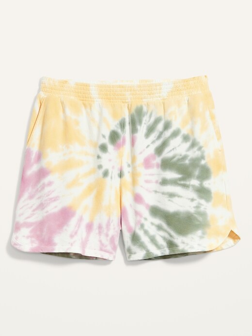 View large product image 1 of 1. Extra High-Waisted Dolphin-Hem Plus-Size Lounge Shorts -- 4-inch inseam