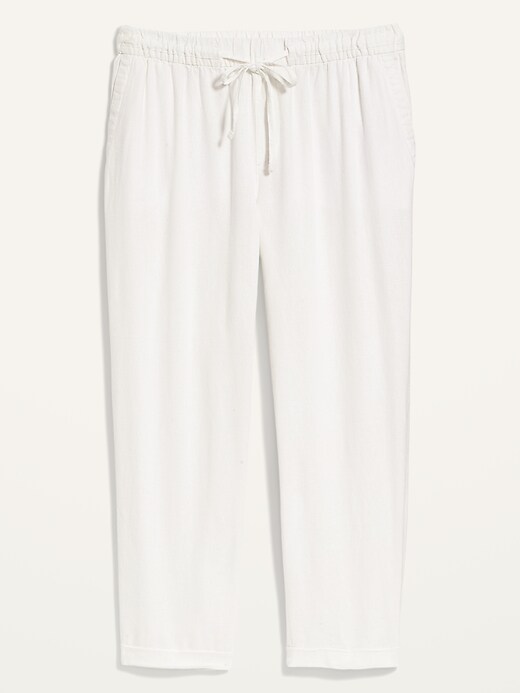 Image number 4 showing, High-Waisted Straight Cropped Plus-Size Linen-Blend Pants