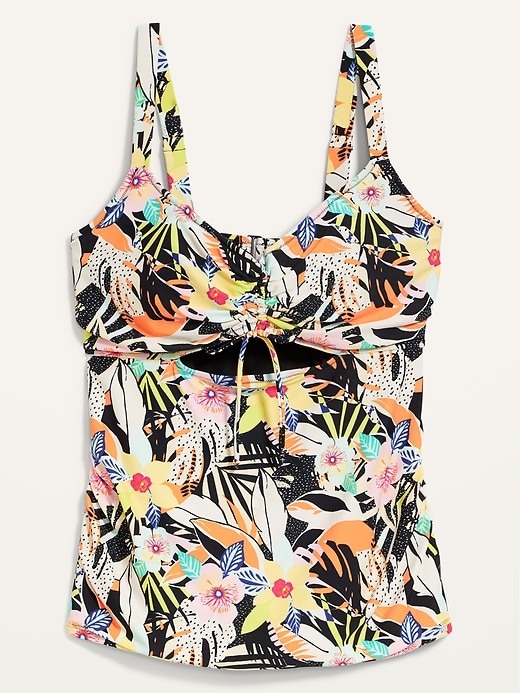 Image number 4 showing, Floral-Print Secret-Smooth Underwire Cinch-Tie Plus-Size Tankini Swim Top
