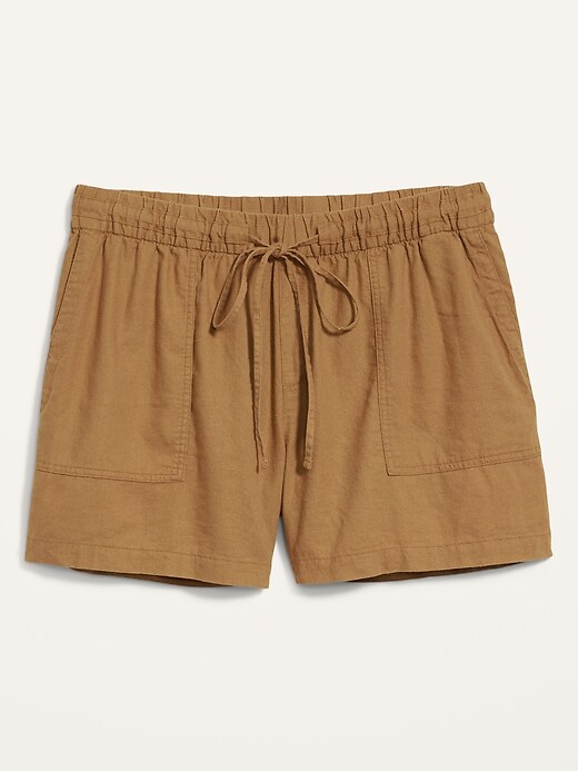 Image number 4 showing, High-Waisted Linen-Blend Tie-Front Plus-Size Utility Shorts -- 5-inch inseam