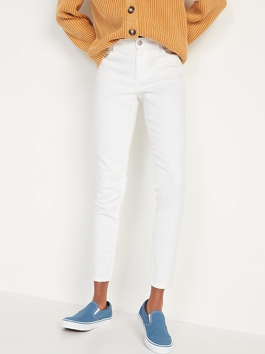 Image number 1 showing, Mid-Rise White Super Skinny Ankle Jeans for Women