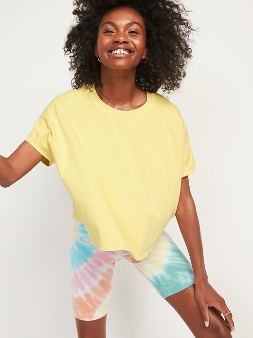 Oversized Garment-Dyed Short-Sleeve Sweatshirt for Women