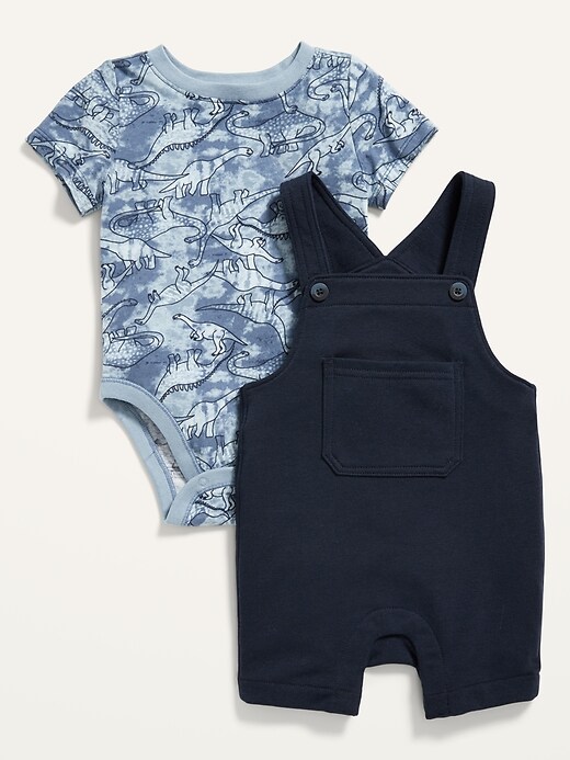 View large product image 1 of 2. French Terry Overalls and Printed Jersey Bodysuit Set for Baby
