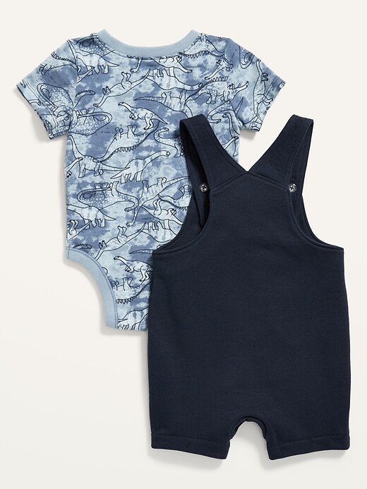View large product image 2 of 2. French Terry Overalls and Printed Jersey Bodysuit Set for Baby