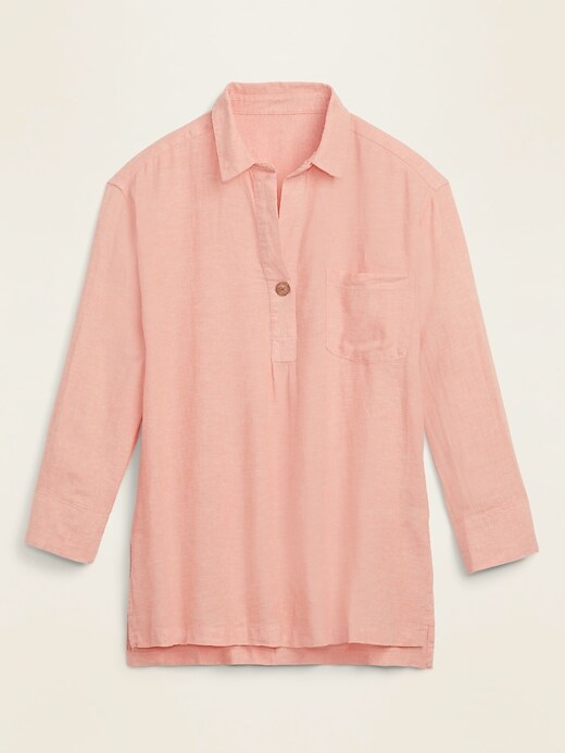 View large product image 2 of 2. Linen-Blend Popover Tunic Shirt