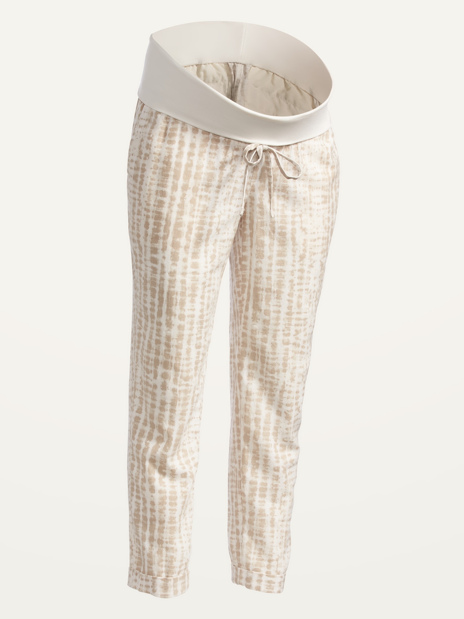 Maternity Rollover-Waist Tie-Dye Linen-Blend Cropped Pants
