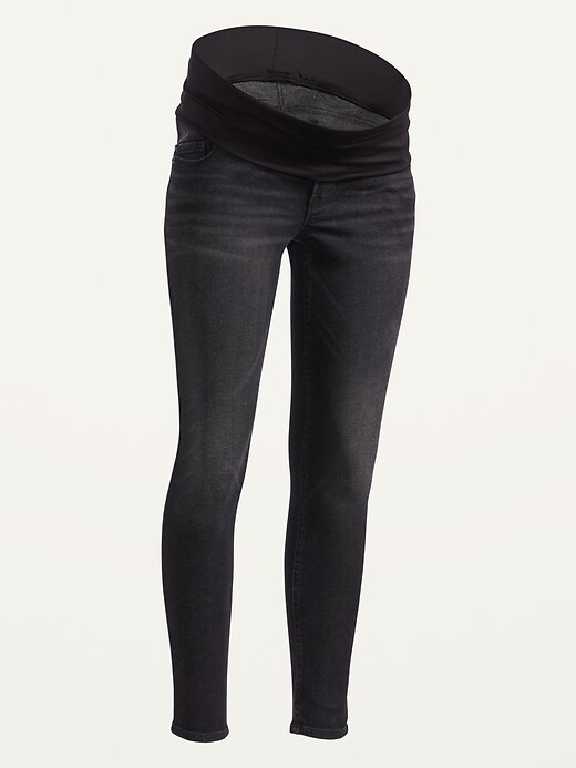 View large product image 1 of 1. Maternity Roll-Over Rockstar 360° Stretch Super Skinny Black Jeans