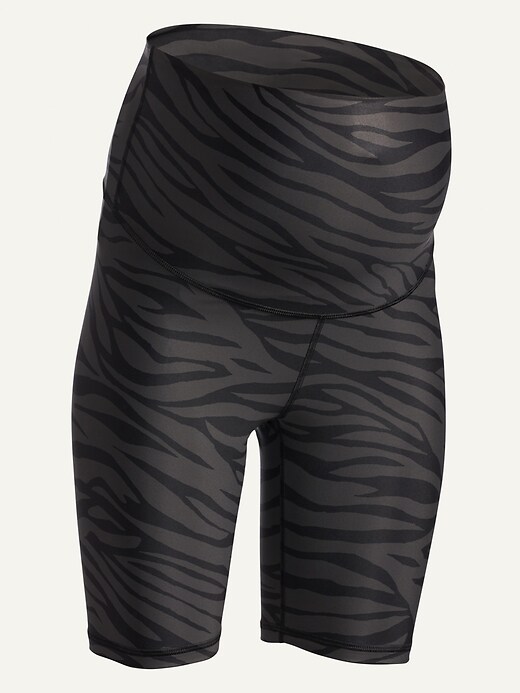 Maternity Rollover-Waist PowerSoft Zebra-Print Biker Shorts -- 8-inch inseam