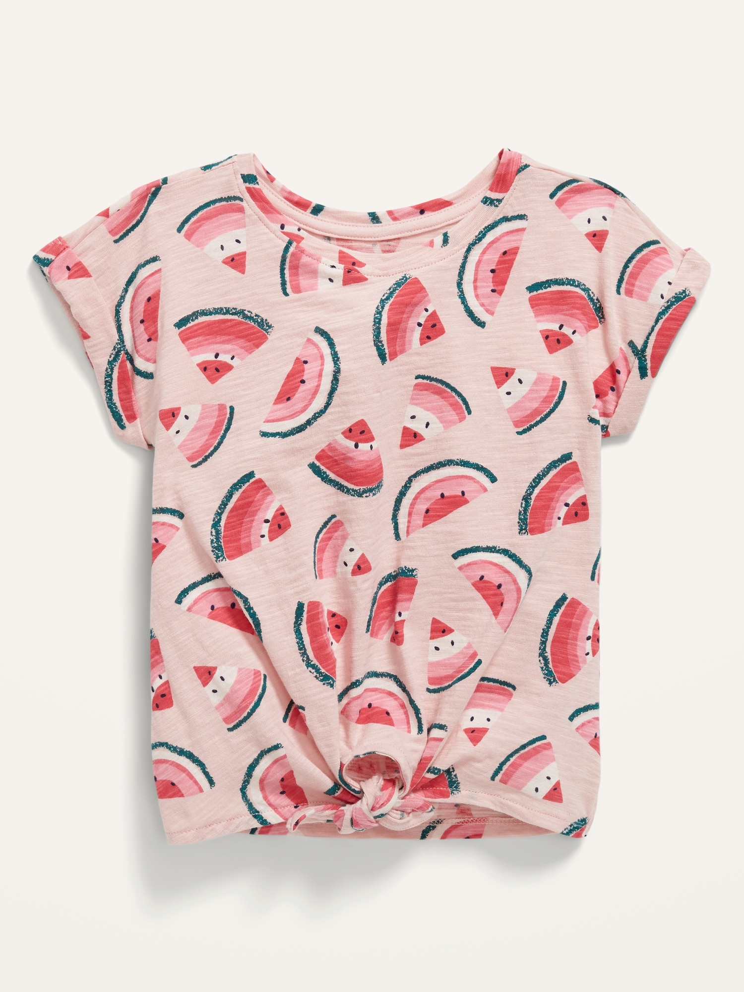 Watermelon-Print Dolman-Sleeve Tie-Front Tee for Toddler Girls