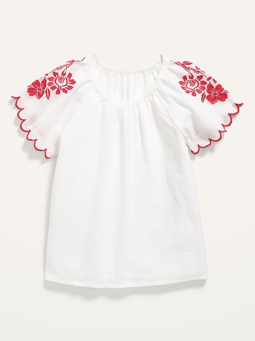 View large product image 1 of 2. Embroidered Flutter-Sleeve Top for Toddler Girls