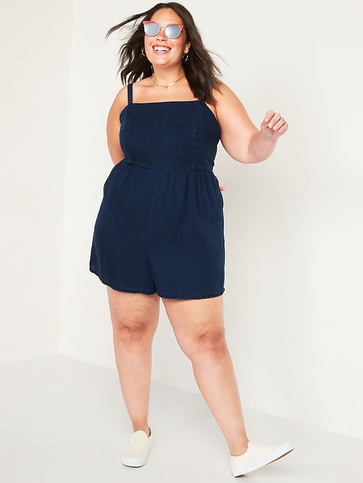 Image number 1 showing, Chambray Plus-Size Cami Romper -- 3.5-inch inseam