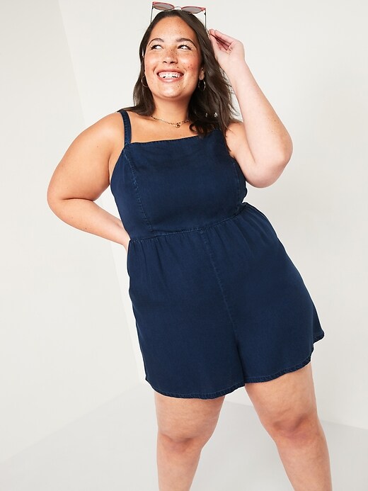 Image number 3 showing, Chambray Plus-Size Cami Romper -- 3.5-inch inseam